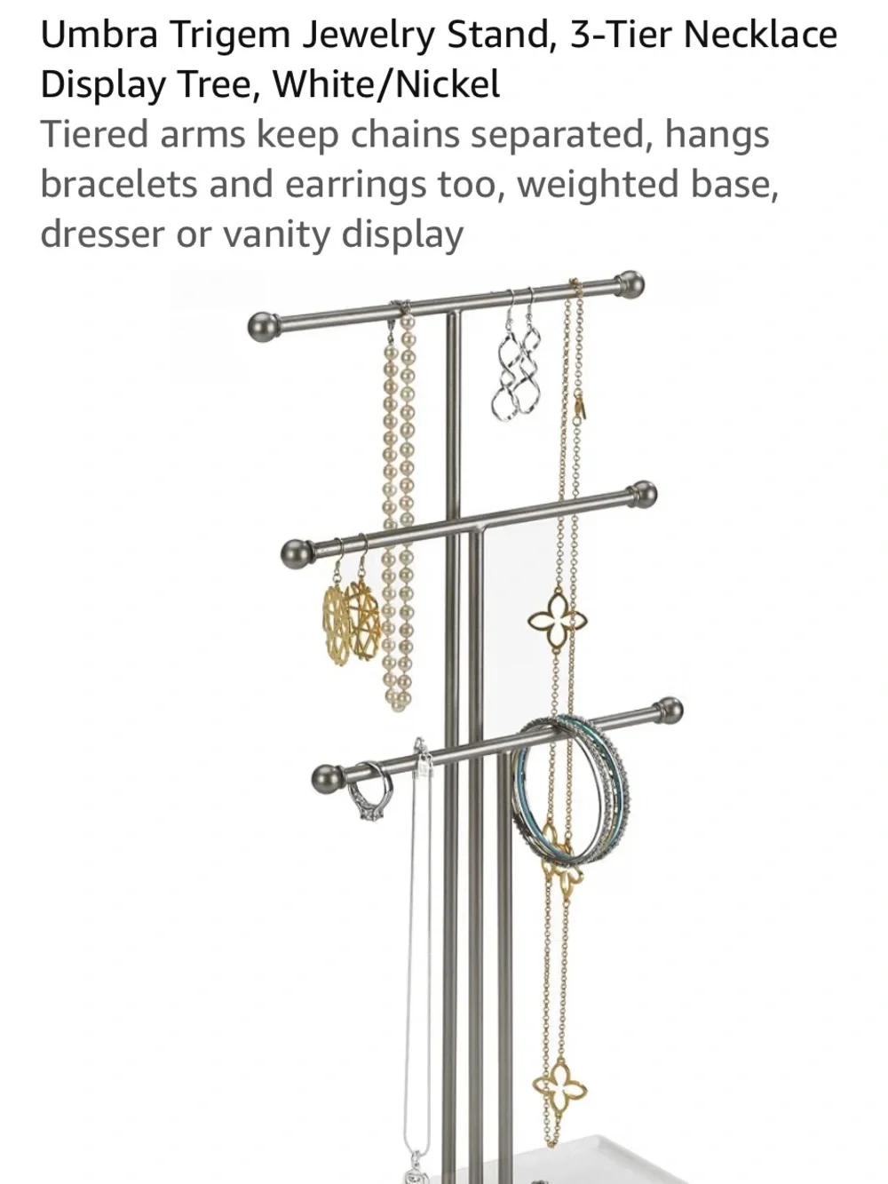 Umbra Three-Tier Jewelry Tree in Bronze with White Base